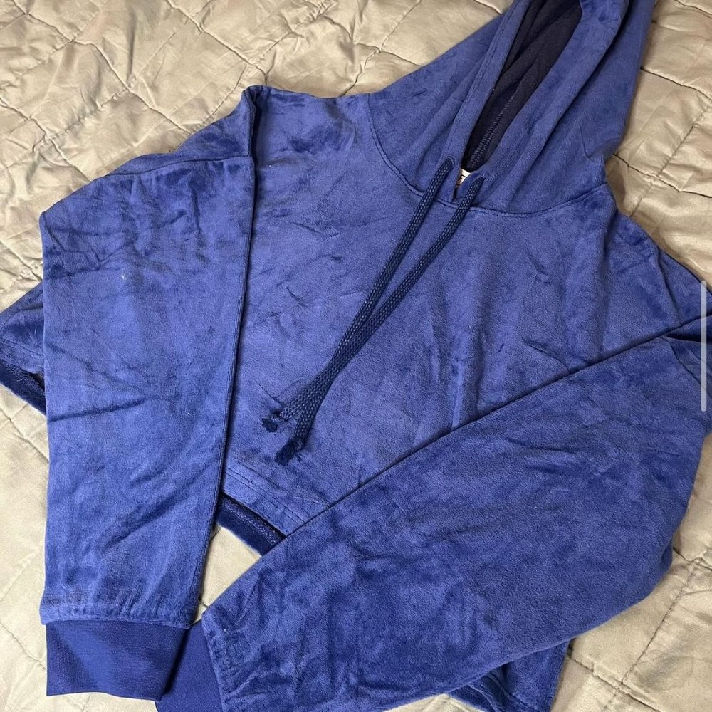blue plush hoodie